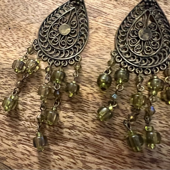 Boho Drop Earrings with Green Beads - Picture 2 of 6